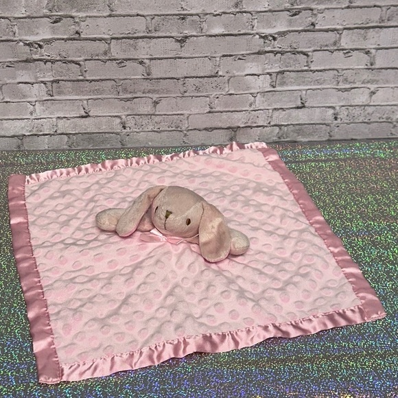 Lovie Security Blanket Pink Dog Minky Dot Lovey 16 in. Satin Back Trim Baby Toy - Picture 1 of 12